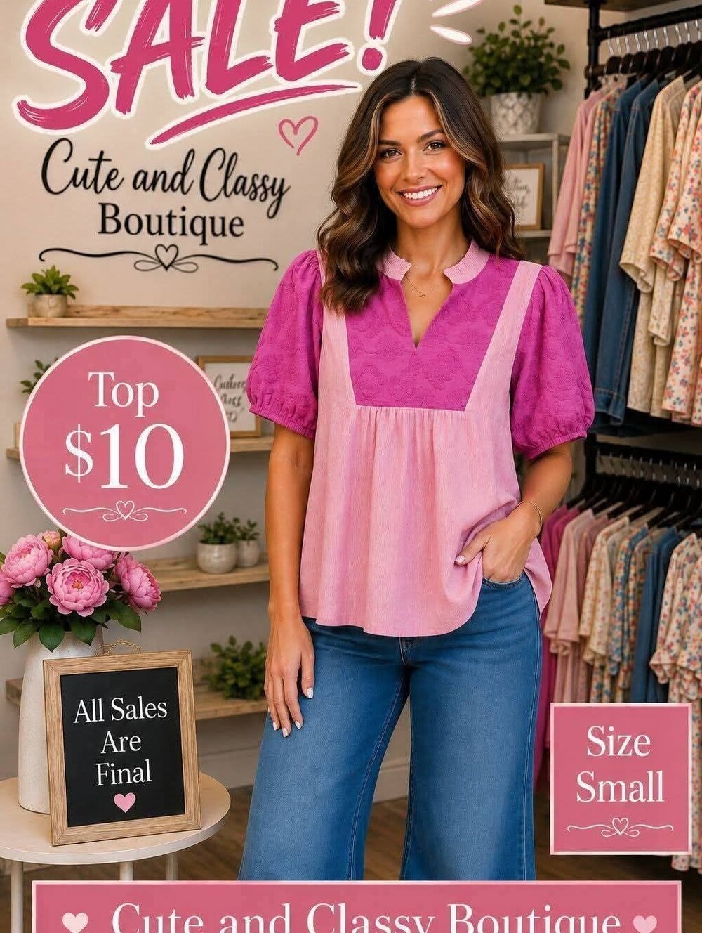 Pink Two-Tone Women's Top